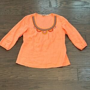 Boden Linen Top Beaded Neckline - Peach Pink Size 6